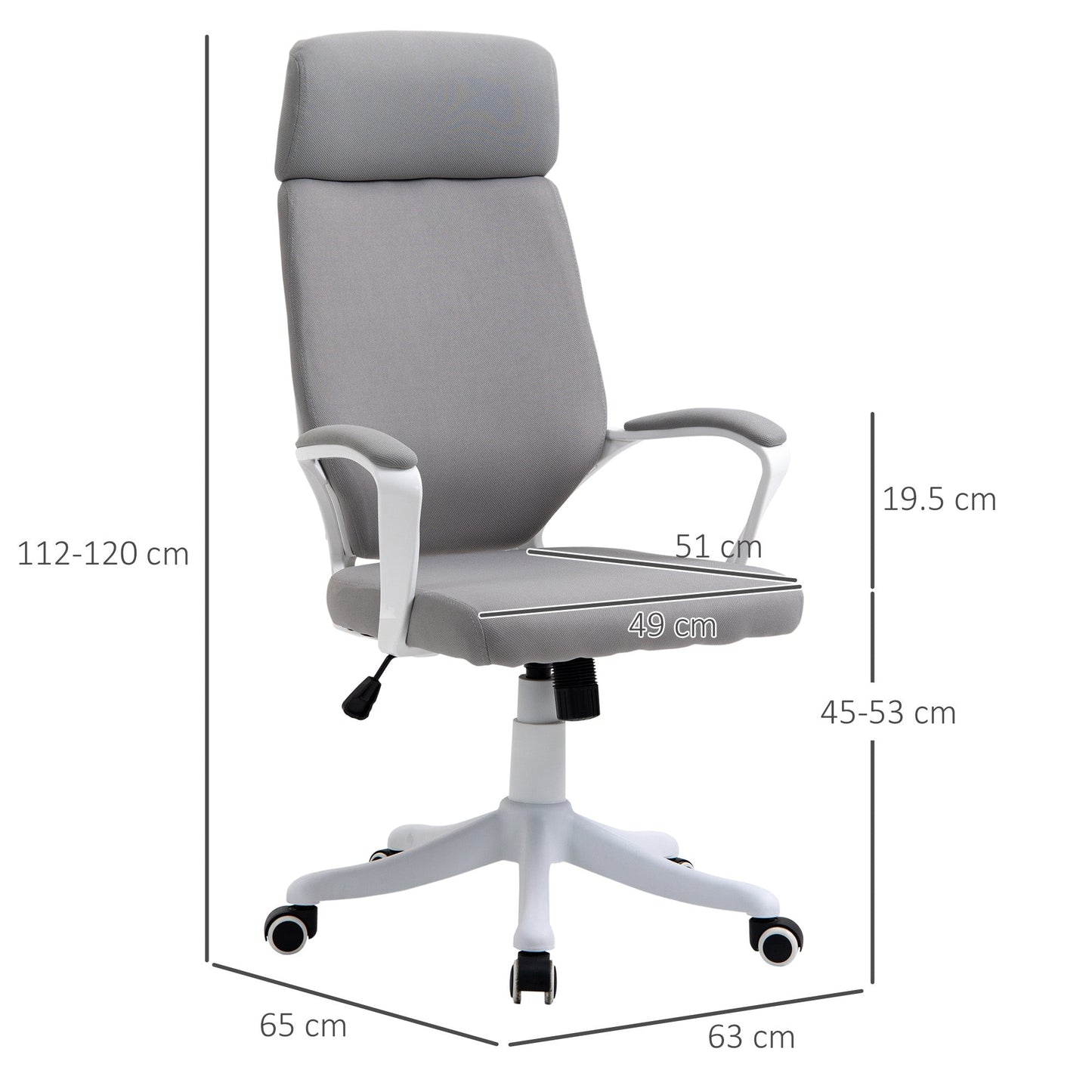 Swivel Office Chair with Headrest, Height-Adjustable Armchair with Rocking Function, 63x65x112-120cm, Light Grey