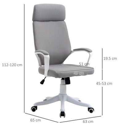 Swivel Office Chair with Headrest, Height-Adjustable Armchair with Rocking Function, 63x65x112-120cm, Light Grey