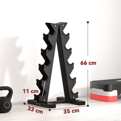 5-Tier Steel Dumbbell Rack with Plastic Inserts, 35x33x66 cm, Black