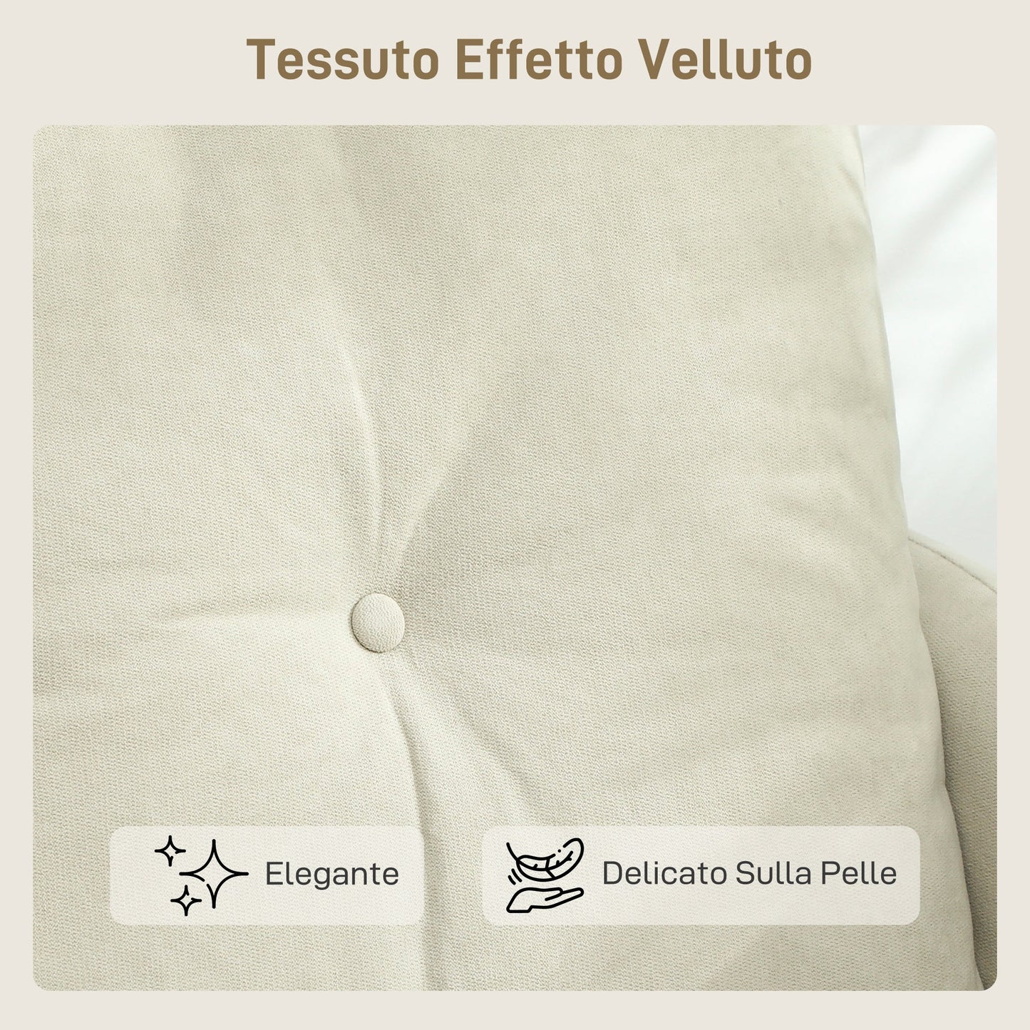 2-Seater Modern Sofa with Quilted Backrest and Velvet Upholstery, 124x73x92 cm, Cream