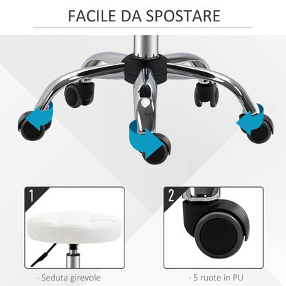 White Beauty | Tattoo Round Swivel Stool with Wheels, Adjustable Height and Eco Leather Cover, Black