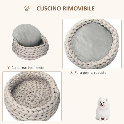COZZY | Round Raised Washable Dog and Cat Bed in PP Cotton, Padded Cushion, Φ50x19cm, Grey