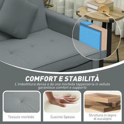 Clic Clac 3-Seater Sofa Bed with Reclining Backrest and 2 Cushions, 196x90x89 cm, Grey