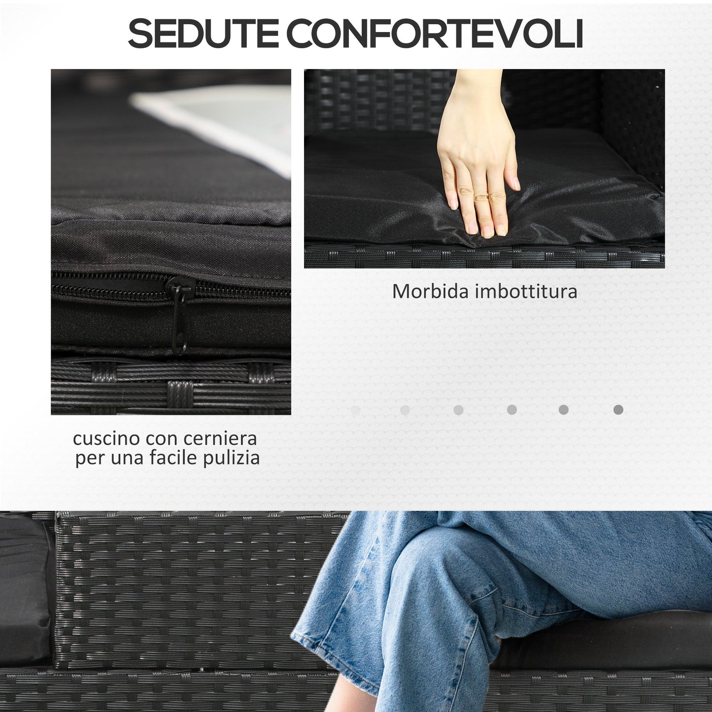 2 Seater Outdoor Sofa with Coffee Table, Steel and PE Rattan, 137x59x82 cm, Black