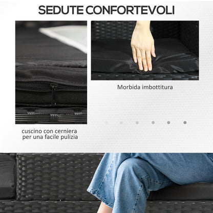 2 Seater Outdoor Sofa with Coffee Table, Steel and PE Rattan, 137x59x82 cm, Black