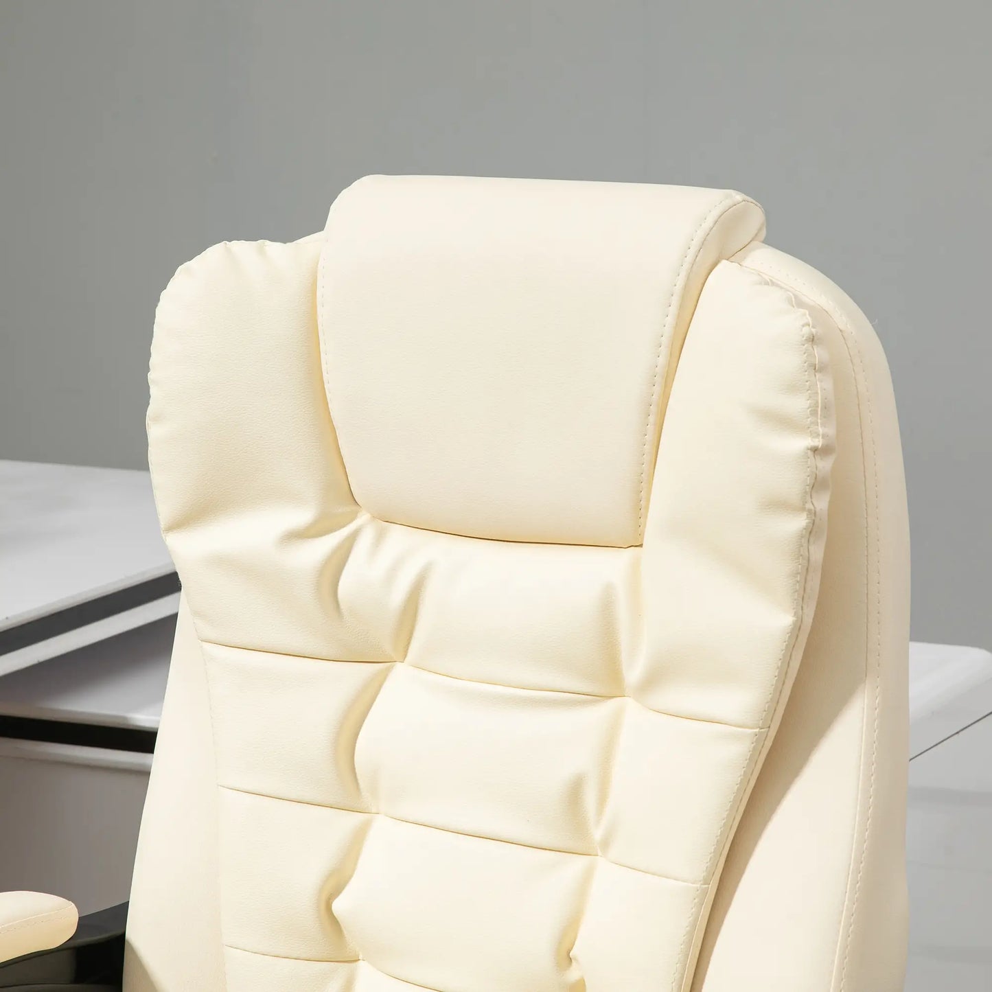 White Faux Leather Presidential Chair with 145° Reclining Backrest and Footrest, 64.5x69x109-117 cm
