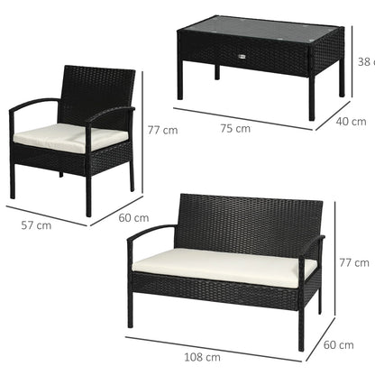 4‑Piece Outdoor Rattan Furniture Set with Table & Cushioned Armchairs