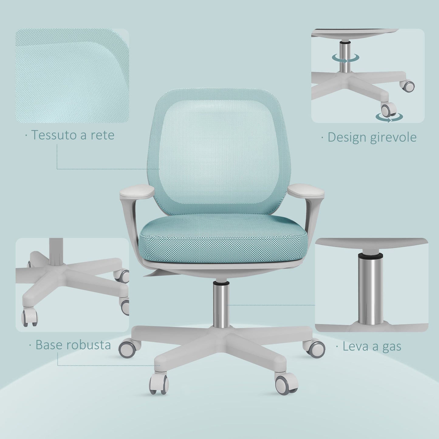 Ergonomic Height-Adjustable Office Chair with Breathable Backrest, 55x48x82.5-94.5 cm, Light Green