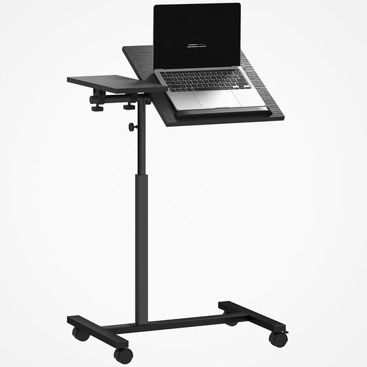 C-Shaped Sofa Table with Lockable Wheels and Tiltable Top, Black