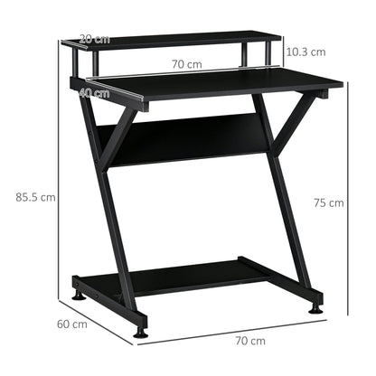 Table PC Room Road with raised monitor shelf, wooden office desk, 70x60x85.5cm - Black