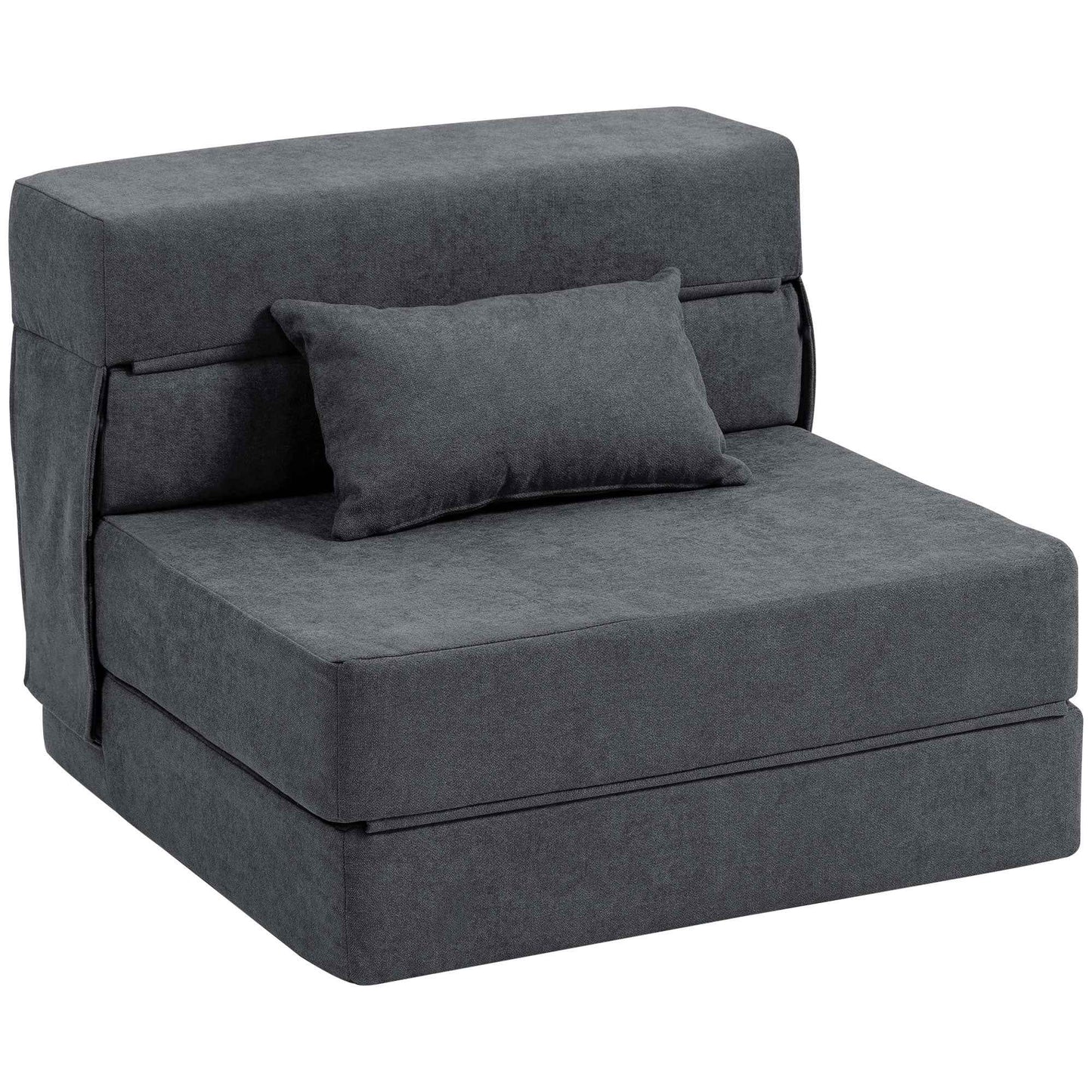 Folding Sofa Bed Convertible to Chaise Longue with Mattress, 80x80x64 cm, Dark Grey