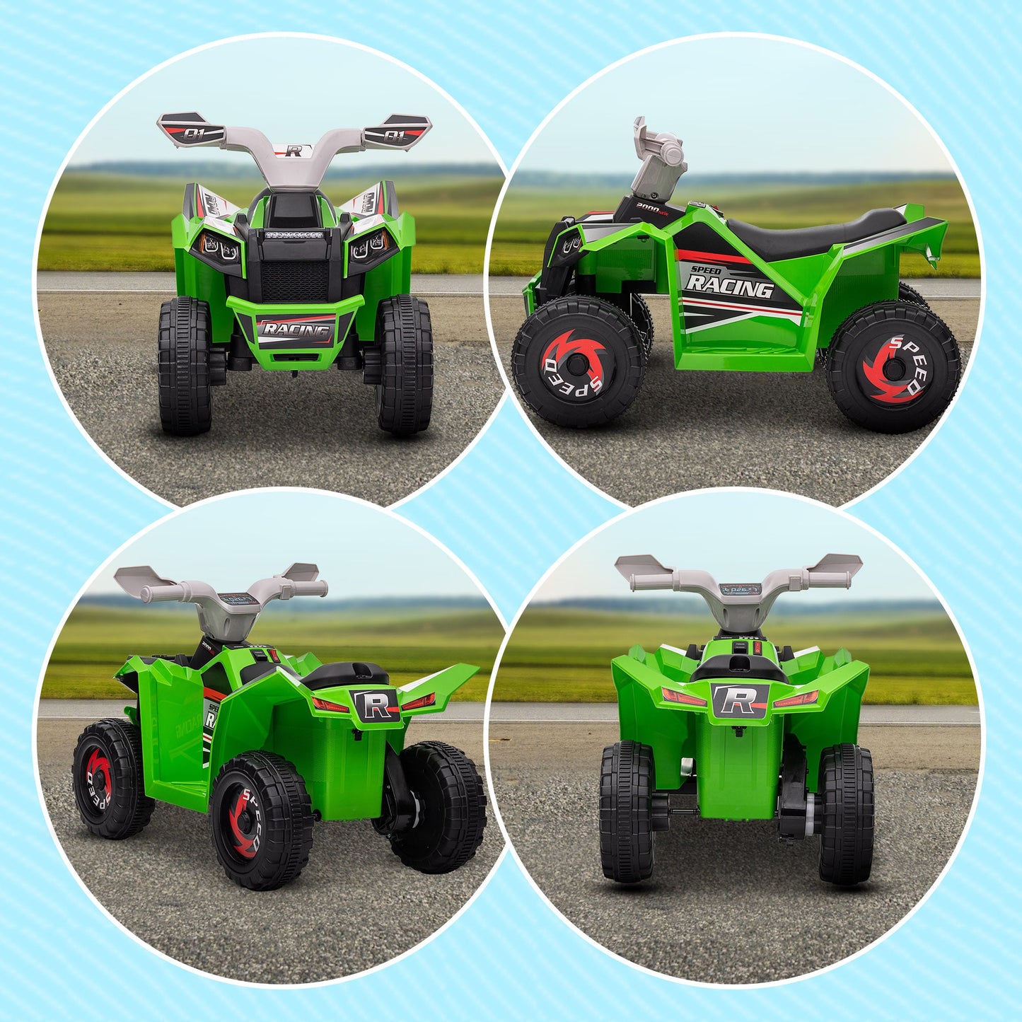Quad for Children 18-36 Months in PP and Metal, Max Speed 2.5 km/h, 70x41.5x48.5 cm, Green Grey and Black
