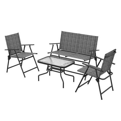 Garden Lounge Set with Glass Coffee Table, 2 Folding Armchairs and Sofa, Grey