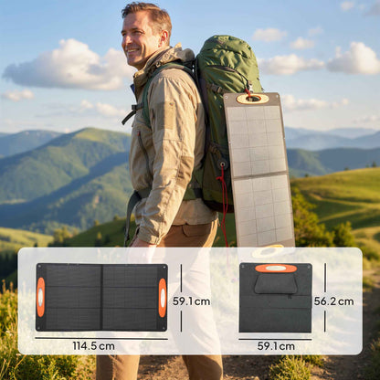 100W Foldable Solar Charger with USB-A and USB-C Ports for Fast Charging, IP67, Black