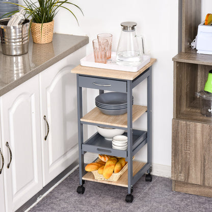 Kitchen Trolley Food Cart with Drawer, 2 Shelves and Pull-Out Tray, 37x37x76cm, Grey