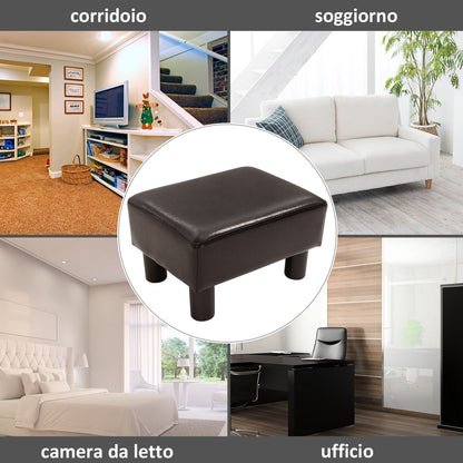 Rectangular Padded Footstool Pouf in Faux Leather, 40x30x24 cm, Brown