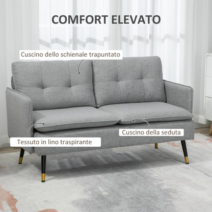 2 Seater Fabric Sofa with Padded Cushions and Steel Legs 139x68x80cm, Grey