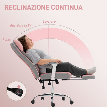 Ergonomic Office Chair with Adjustable Armrests, Footrest and Headrest, Pink