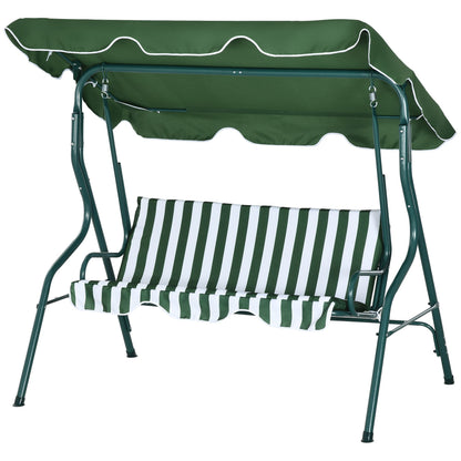3-Seater Swing with Adjustable Canopy and Cushions, in Steel and Polyester, 170x110x153 cm, Green and White