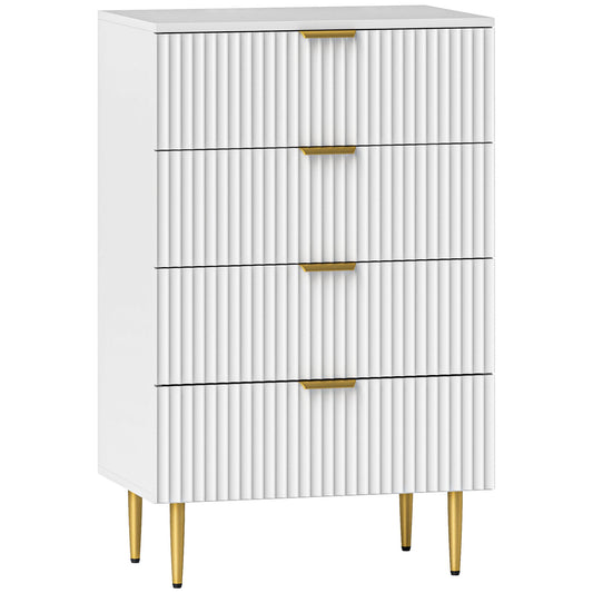 Modern Chest of 4 Drawers with Golden Handles, 60x40x96 cm, White