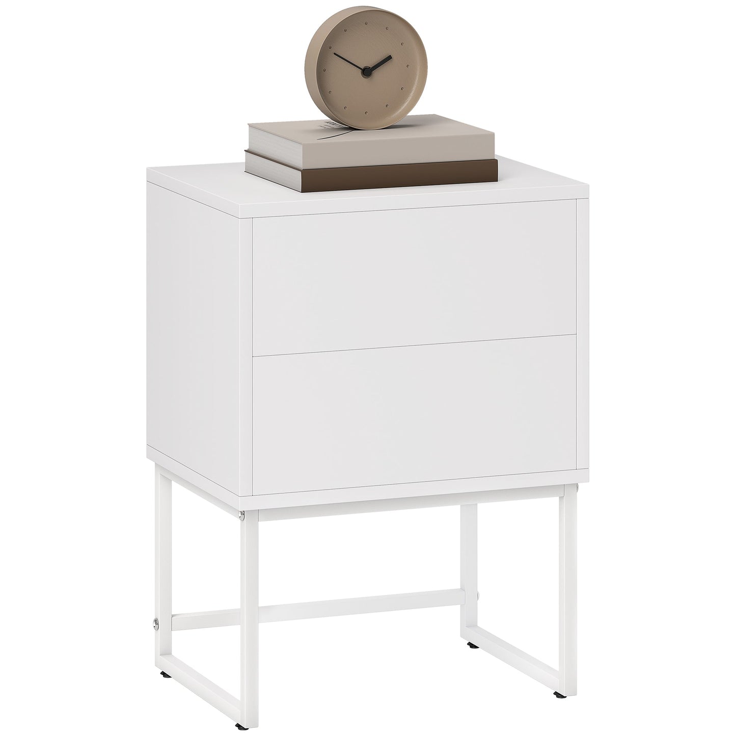 Modern 2-Drawer Bedside Table with Push-Opening, MDF and Steel, 40x30x50 cm, White