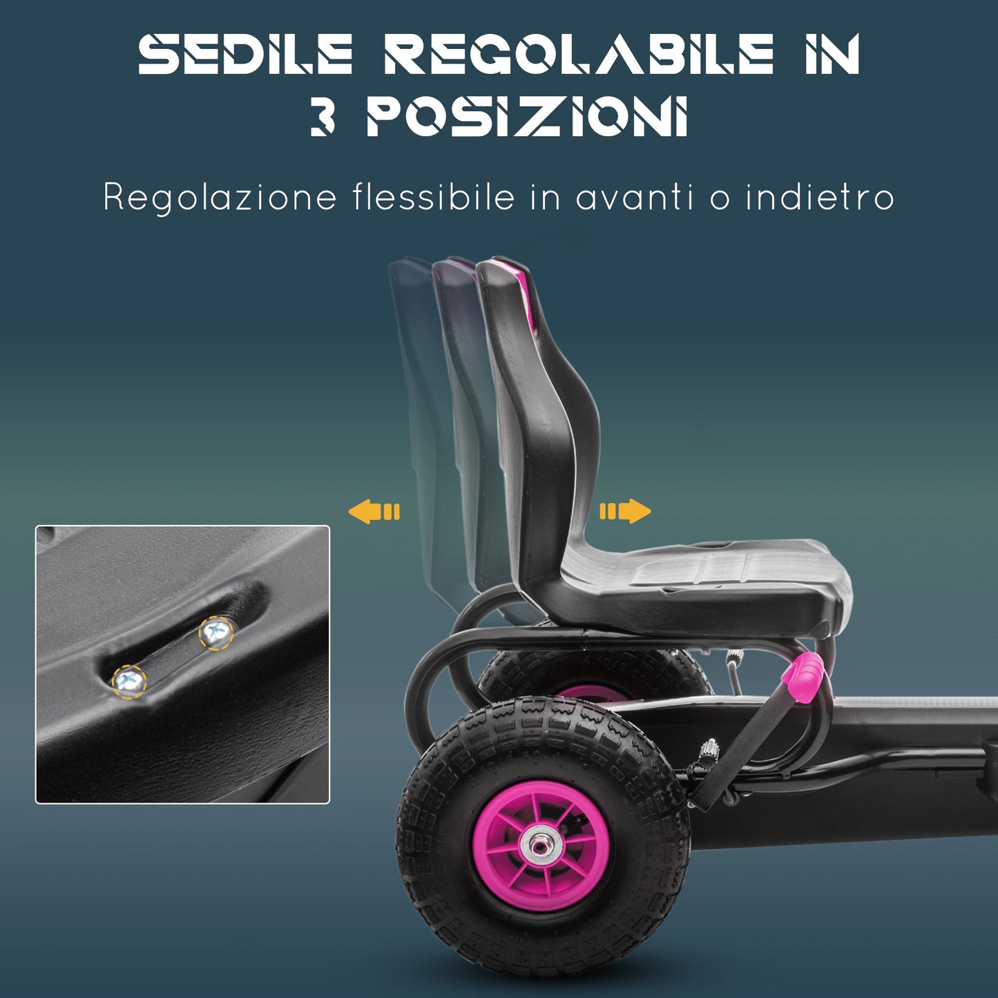 Pedal Go Kart for Kids Ages 5-12 with Adjustable Seat, Metal and PP 121x58x61 cm, Pink and Black
