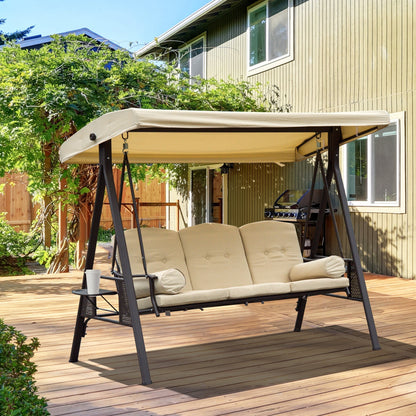 UTAH |  Seater Metal Garden Swing, Outdoor Swing with Tilting Roof and Padded Cushions, 208x121x172 cm, Beige