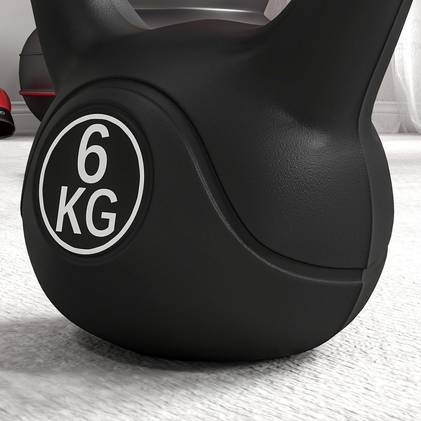 Kettlebell 6kg in Plastic and Sand with Flat Base and Handle, 20x13x22 cm, Black