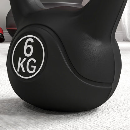 Kettlebell 6kg in Plastic and Sand with Flat Base and Handle, 20x13x22 cm, Black