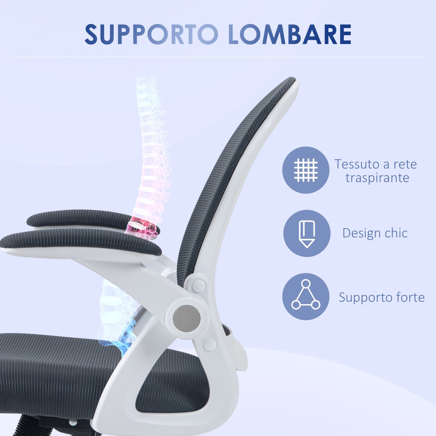 Ergonomic Office Chair with Mesh Backrest and Adjustable Height, 65.5x61.5x88-97.5cm, Gray