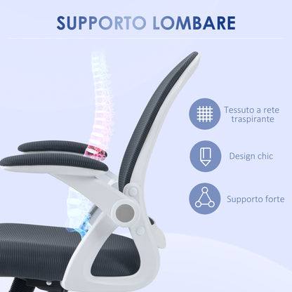 Ergonomic Office Chair with Mesh Backrest and Adjustable Height, 65.5x61.5x88-97.5cm, Gray