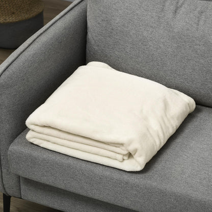 Cream White 330 GSM Reversible Flannel Blanket for Indoor and Outdoor Use, 203x152x0.5 cm, Cream White