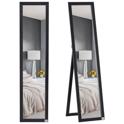 Floor and Wall Mirror with Folding Stand and MDF Frame, 37x48x152cm, Black