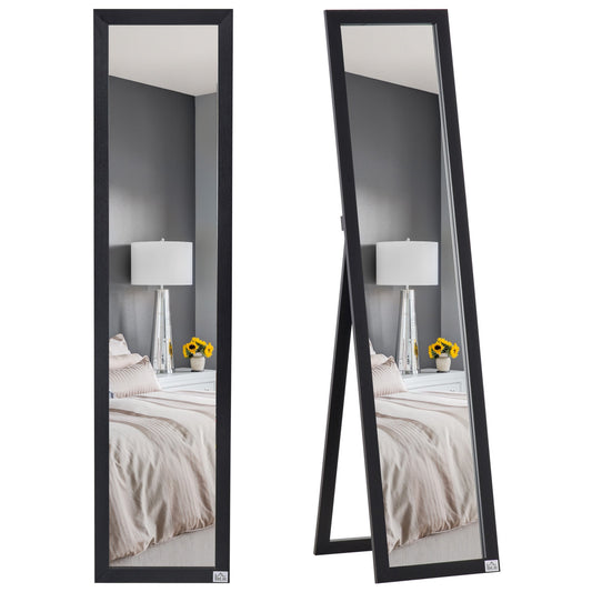 Floor and Wall Mirror with Folding Stand and MDF Frame, 37x48x152cm, Black