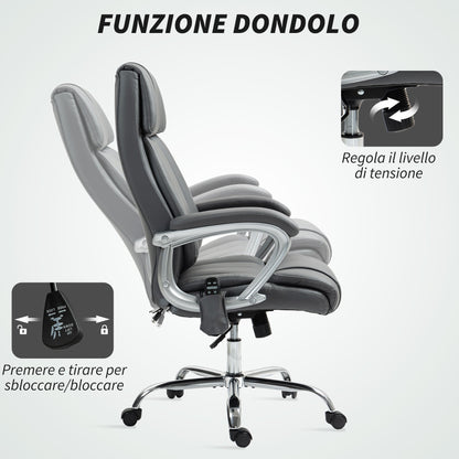 6-Point Massage Office Chair with Reclining Function, PU Leather and Steel, 66x72x113-121 cm, Carbon Grey