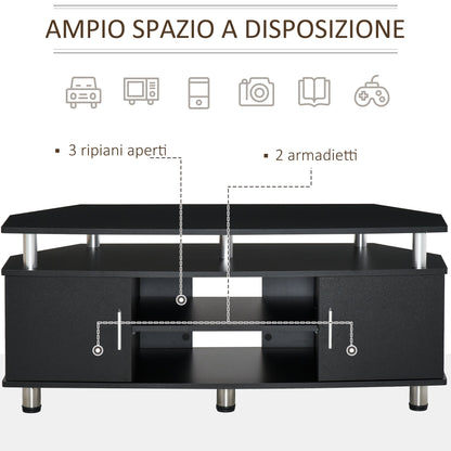 Classic Living Room TV Stand with 2 Shelves and 2 Cabinets, MDF and Stainless Steel, Black, 120x39.5x52cm