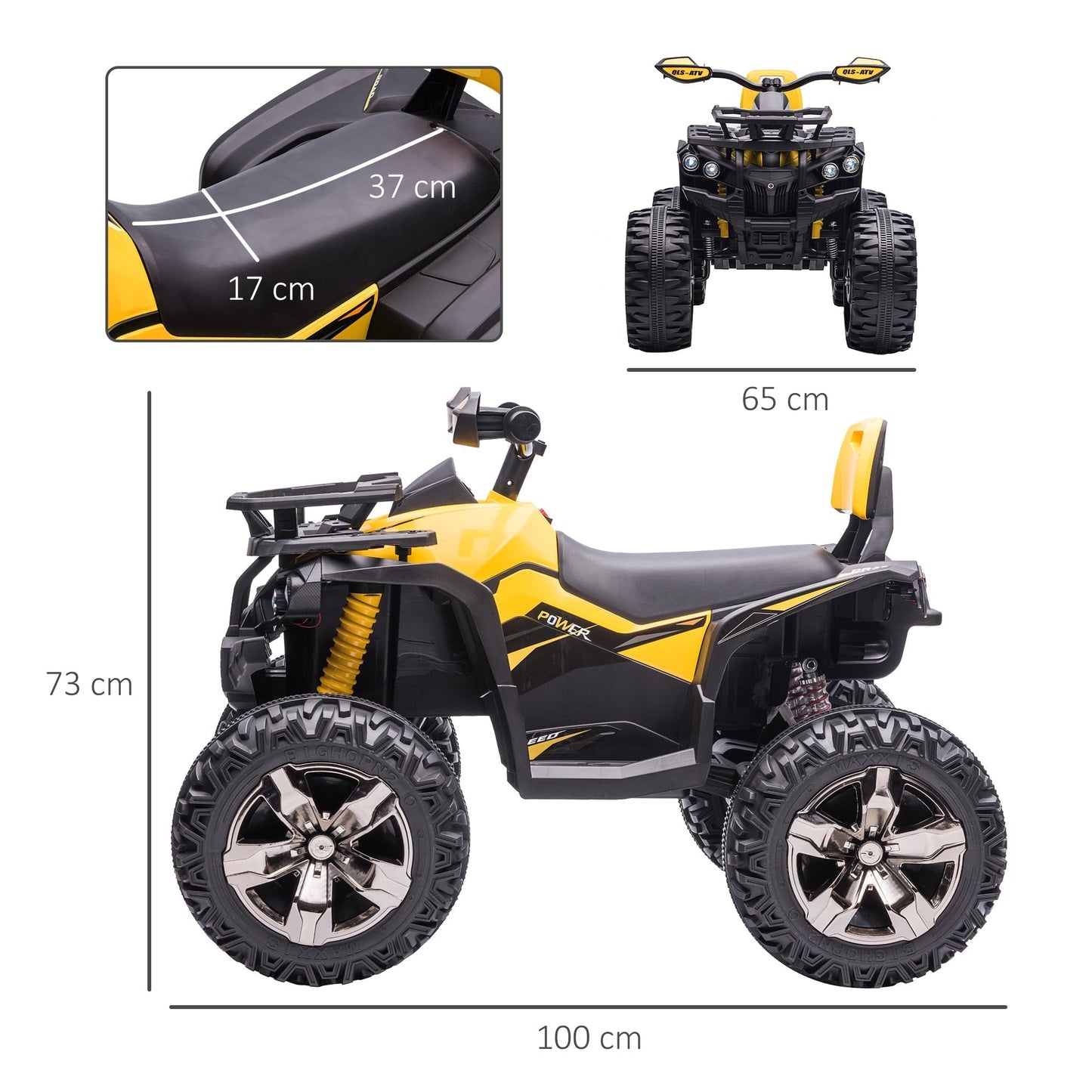 Quad for 12V electric children with headlights and rechargeable battery, age 3-5 years, 100x65x73cm, yellow