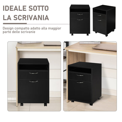 Office Filing Cabinet with Drawer, Lockable Storage Cabinet, Lockable Casters and Open Shelf, Office Drawer Unit for Letter/Legal/A4 Format, Vertical Storage Cabinet for Study, 40x35x60 cm, Black