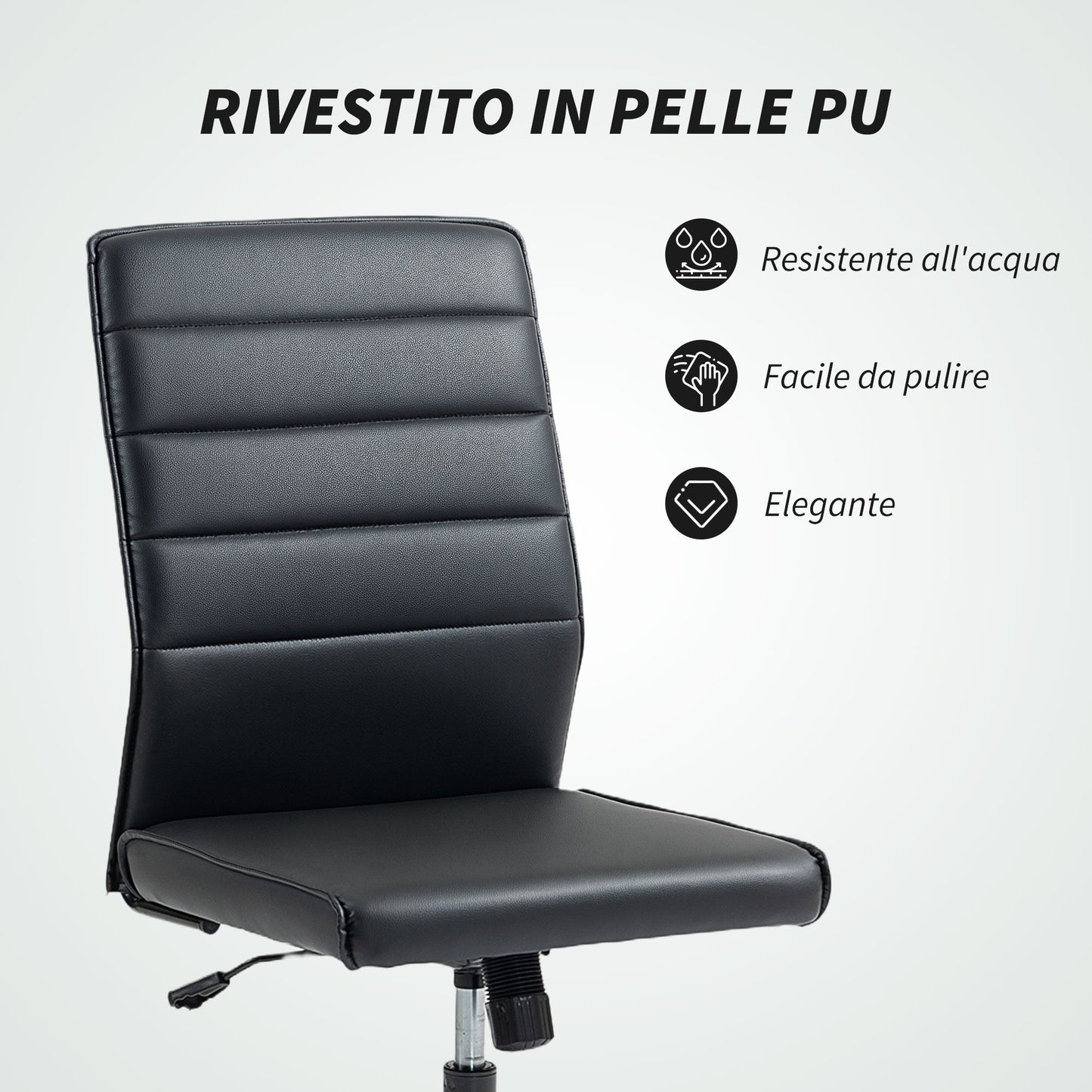 Ergonomic Office Chair with Curved Backrest, Adjustable PU Leather and Steel, 58x53x97-107 cm, Black