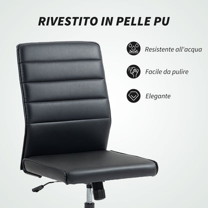 Ergonomic Office Chair with Curved Backrest, Adjustable PU Leather and Steel, 58x53x97-107 cm, Black