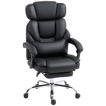 PU Leather Office Chair with Footrest, Adjustable Headrest and Lumbar Support, Black