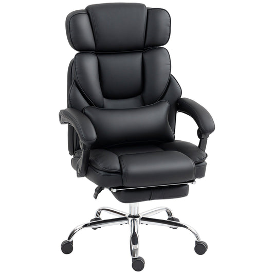 PU Leather Office Chair with Footrest, Adjustable Headrest and Lumbar Support, Black