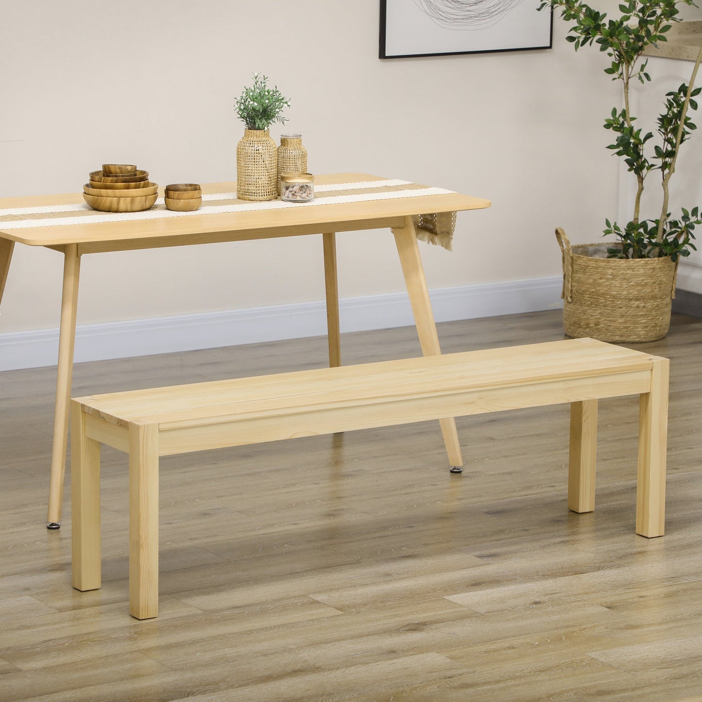 3-Seater Pine Wood Kitchen Bench, 150Lx33x45cm, Wood Color