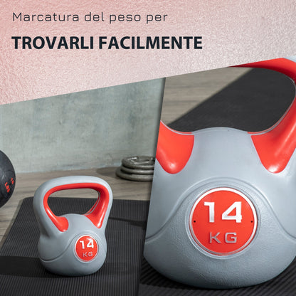 Kettlebell 14kg in PU and Sand with Flat Base and Handle for Deadlifts, Squats and Lifts, 26x18x32 cm, Red