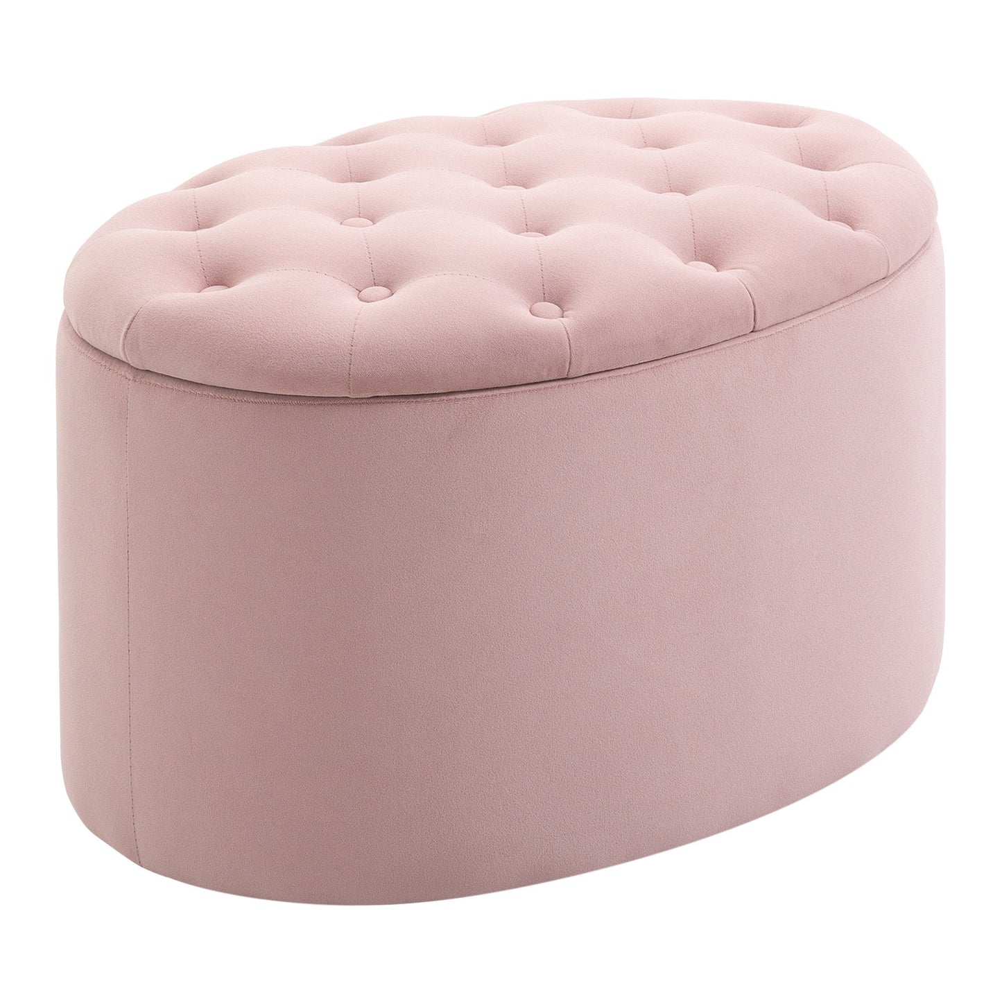 Oval Storage Ottoman Padded and Quilted Velvet, 71x52x42cm, Pink