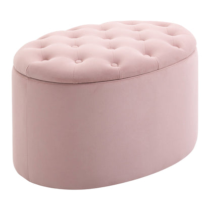Oval Storage Ottoman Padded and Quilted Velvet, 71x52x42cm, Pink