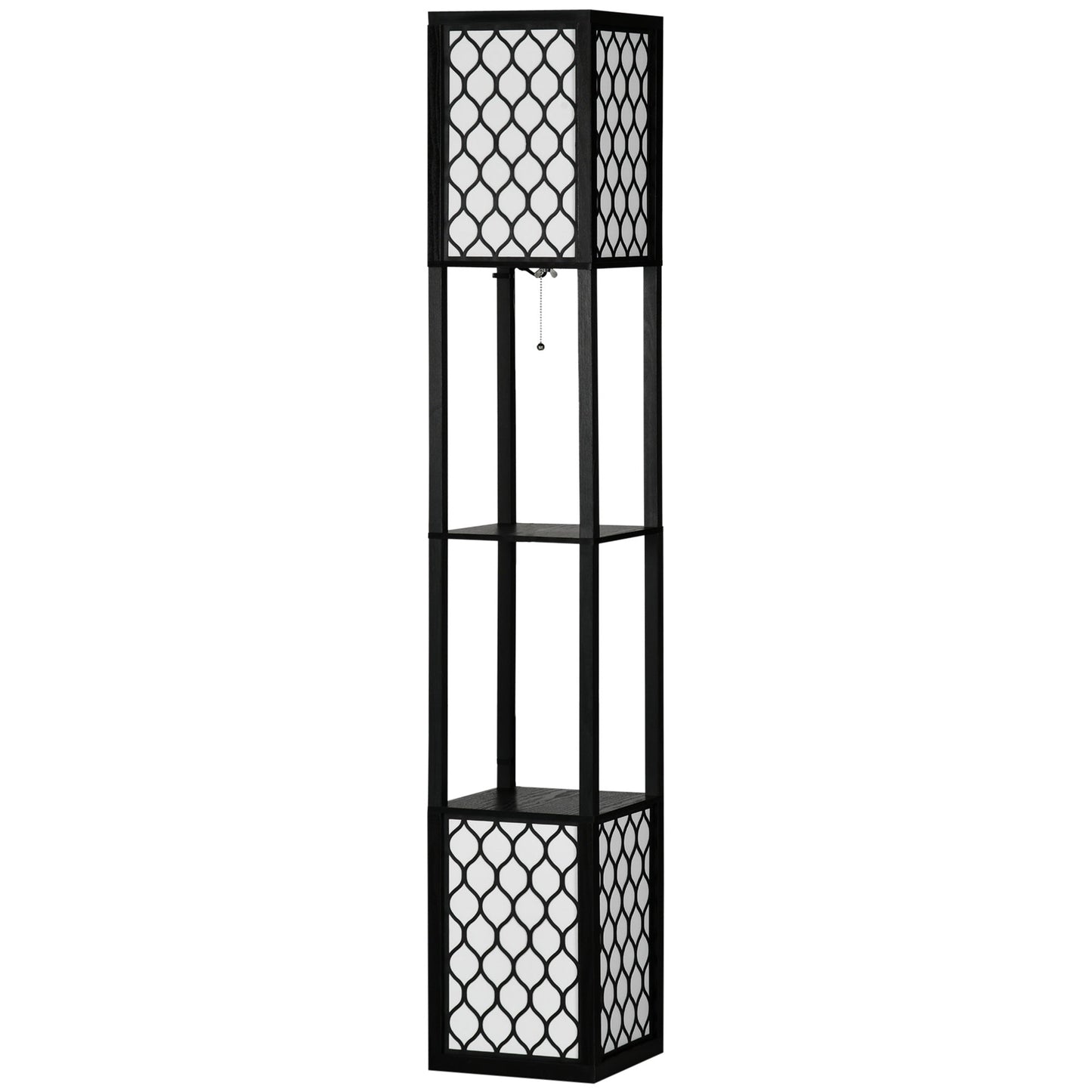 MDF and Plastic Column Floor Lamp with 2 Shelves, for Living Room, Study and Bedroom, 26x26x156 cm