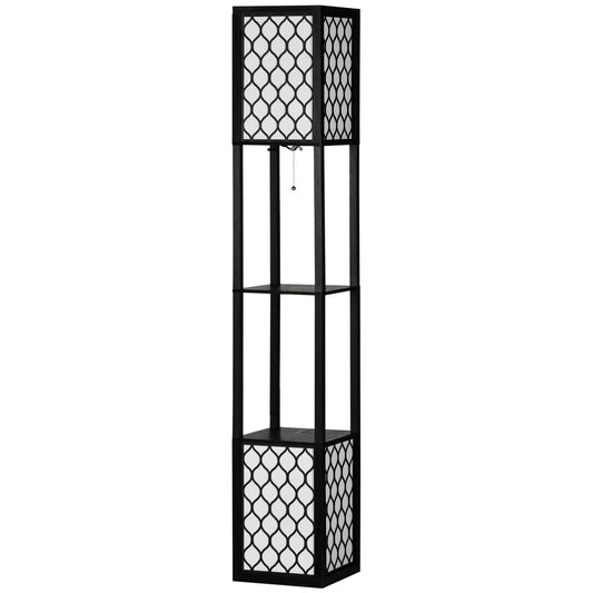 MDF and Plastic Column Floor Lamp with 2 Shelves, for Living Room, Study and Bedroom, 26x26x156 cm