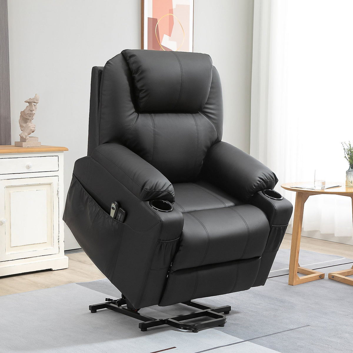 Ultimate Comfort: Reclining Lift Chair with 8 Massage Points & Footrest - Black (88x92x106 cm)