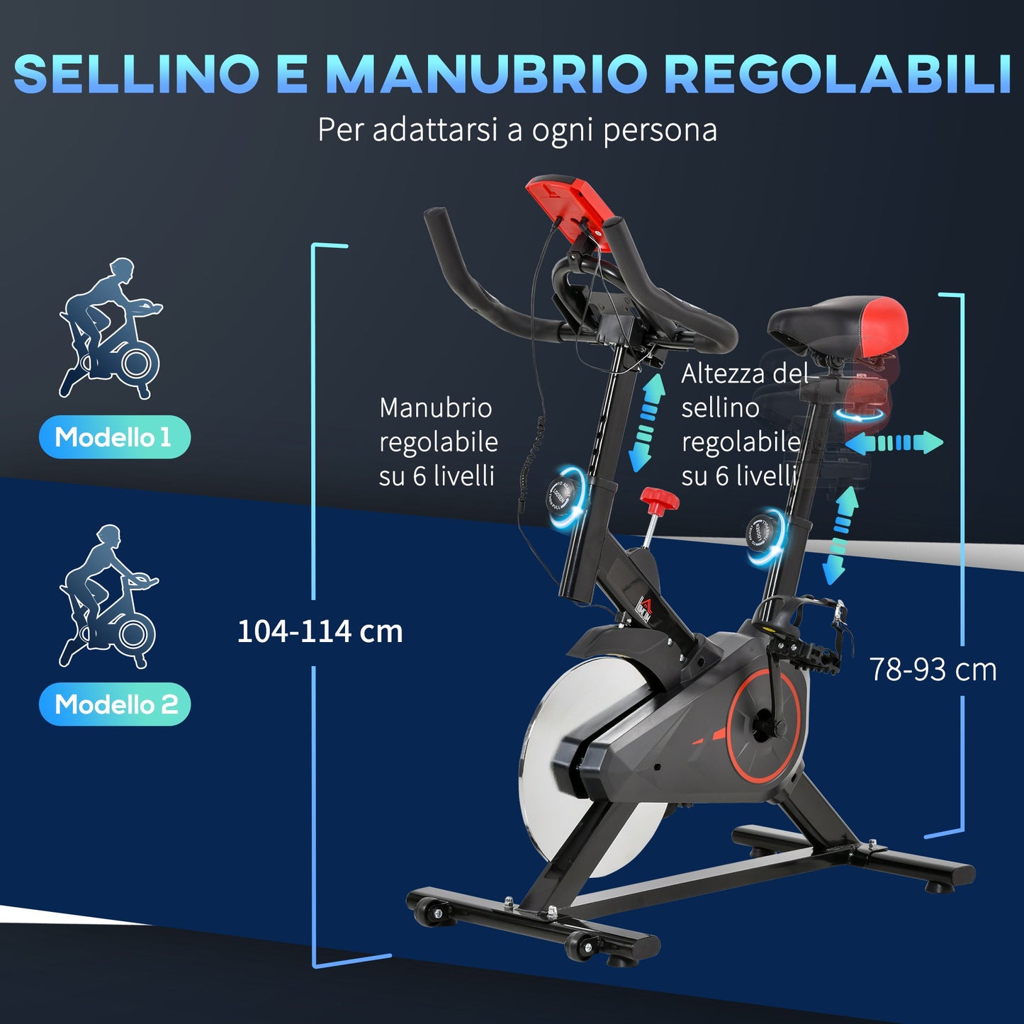 Professional Indoor Exercise Bike with Adjustable Seat, Monitor and 6kg Flywheel, Aerobic Fitness Training, 85×46×114cm